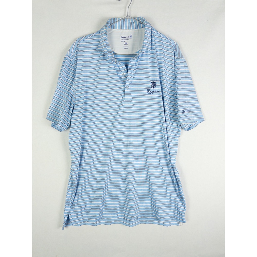 Johnnie-O Performance Striped Golf Polo Mens L Light Blue UPF 50 Longview Countr